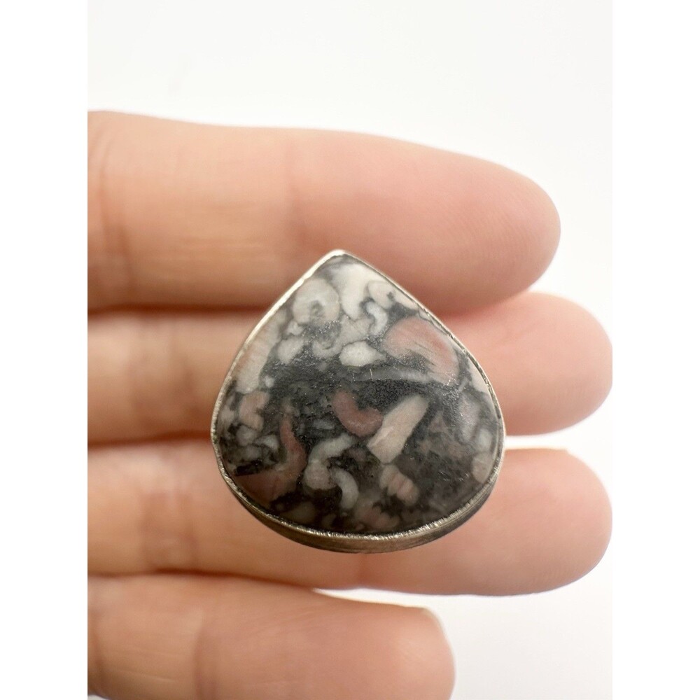 crinoid fossil Ring Pear Shape Untested Metal Size 5.25